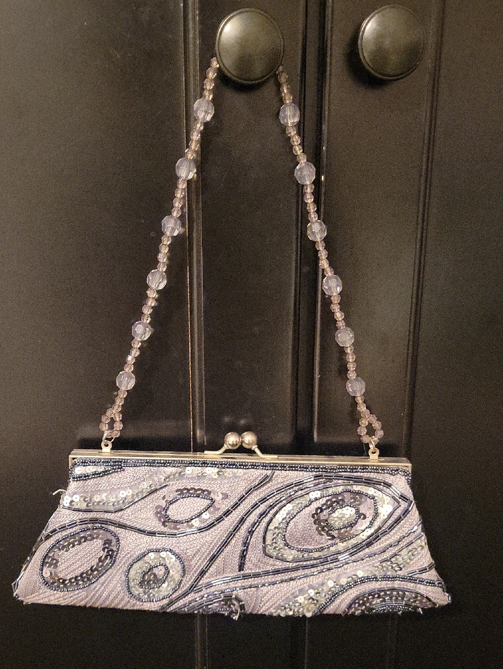Beaded Sequined Evening Clutch Bag in Light Silver